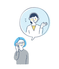 電話で会話するシニア女性とオペレーターの女性