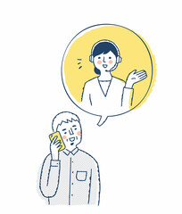 電話で会話するシニア男性とオペレーターの女性