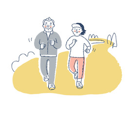 一緒にジョギングをしているシニアカップル