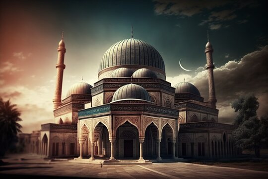 illustration, beautiful mosque, ai generative