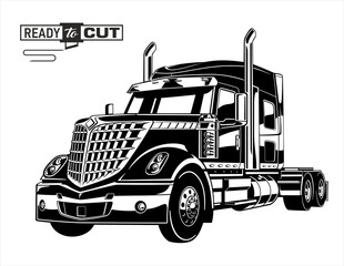  Classic american semi truck. Isolated vehicle on white background. Ready for printing and cutting (Cricut, Silhouette, Cameo). 