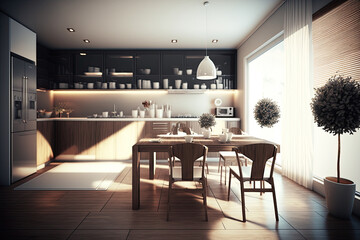  elegant contemporary kitchen room interior bokeh ,generative artificial intelligence
