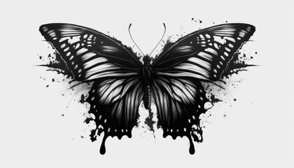 Modern tattoo of butterfly in hand drawn style isolated on white background generative ai