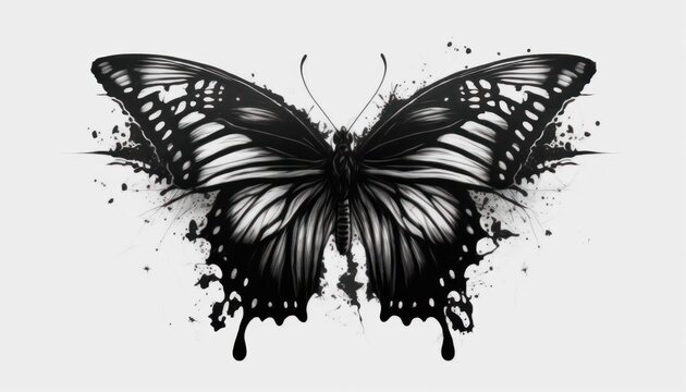 Modern tattoo of butterfly in hand drawn style isolated on white background generative ai