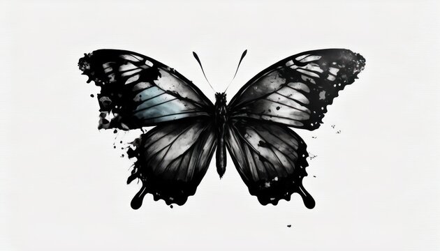 Modern tattoo of butterfly in hand drawn style isolated on white background generative ai