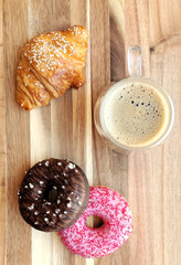 donuts and coffee flat lay