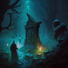 halloween night scene with haunted house