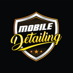 Blue and silver mobile valeting and detailing service company circular logo