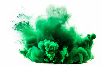 Green Smoke Bomb Exploding Isolated On White Background.