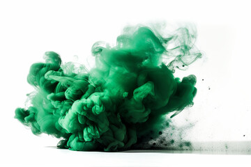 Green Smoke Bomb Exploding Isolated On White Background.