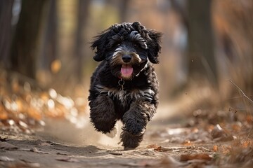 Running through the park is a bernedoodle. Generative AI