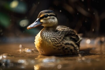 A small duck searching for a pond of water. Generative AI