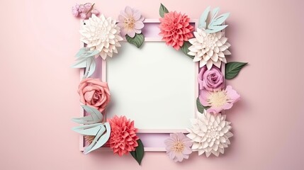 floral abstract background, pink frame decorated with wild beautiful flowers, decorative romantic background. Generative AI