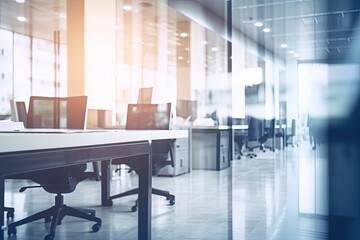 Abstract blurred office interior room. blurry working space with defocused effect. use for background or backdrop in business concept - Generative AI