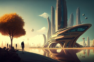 Futuristic City On Another Planet. Generative AI Illustration