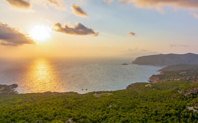 Sunset on Rhodes island seen from Monolithos castle, Greece