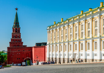 Naklejka premium Borovitskaya Tower and Kremlin Armoury museum, Moscow, Russia