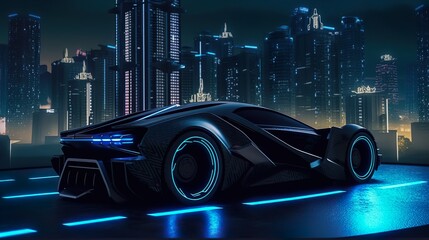 Black neon sport car, generative AI