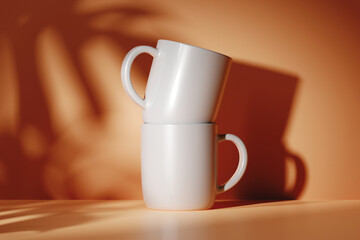 Two ceramic mugs mockup. 3D rendering