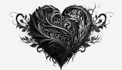Fototapeta premium Tattoo of heart with intricate details in black hand drawn style isolated on white generative ai