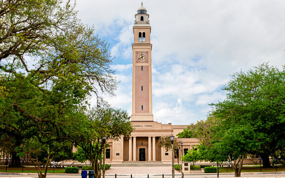 View of LSU Memorial Tower, located in the main campus, Baton Rouge, Louisiana USA
