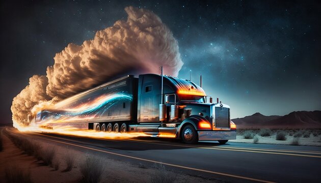 Cargo truck car on a highway. Generative AI