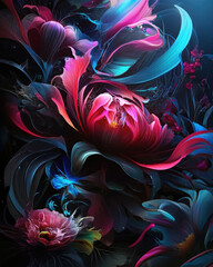 Beautiful dark abstract exotic flowers