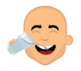vector illustration of a cartoon bald man drinking a glass of water