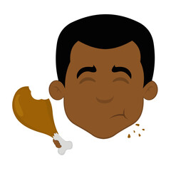 vector illustration face of a cartoon man eating a chicken leg