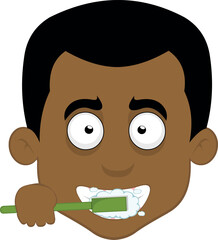 vector illustration face of a cartoon man brushing his teeth with a toothbrush