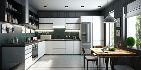 Fototapeta na wymiar New modern kitchen interior ,generative artificial intelligence