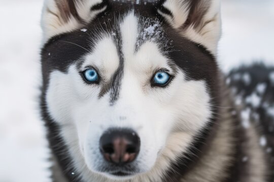 A husky dog portrait featuring a blue eye. Generative AI