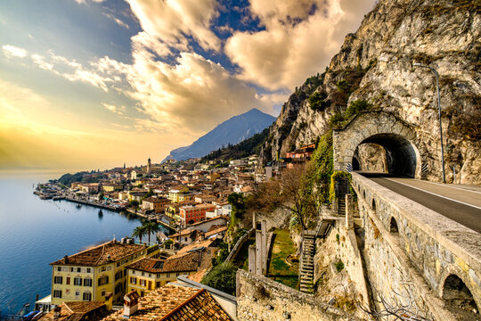 old town and port of Limone sul Garda at the Lago di Garda