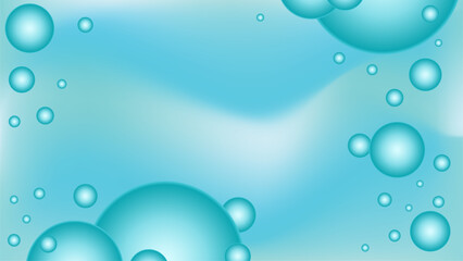 Abstract minimalistic blue background with soft gradient and 3D spheres. Design template for website, banner, post, flyer, cover. Vector image. Effect water movement 