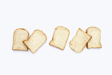 Bread slices on white background.