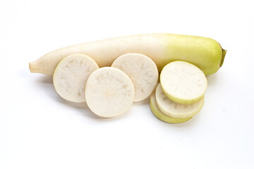 Sliced Japanese daikon. Fresh vegetables
