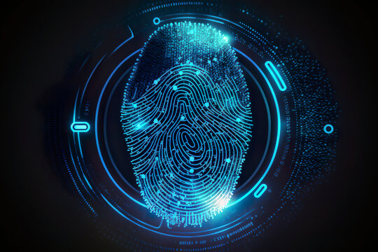 Fingerprint reader, identification access control system. Safety comes first. Cyber security control system. Trusted secure identification system. Future technology.AI generated illustration.