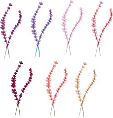 Sprigs of lavender, lilac, vironic, tenacity of different warm shades on a spring theme for postcards, invitations, business cards, announcements