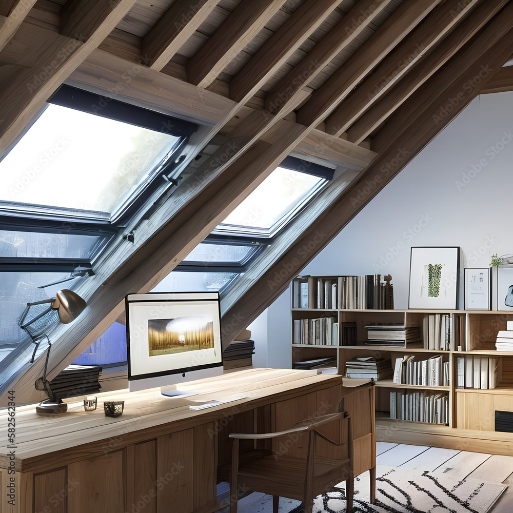 Wall mural A light and airy attic office with plenty of natural light3, Generative AI