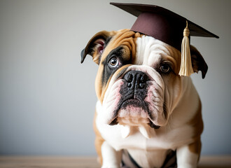 English Bulldog with graduation cap Generative AI