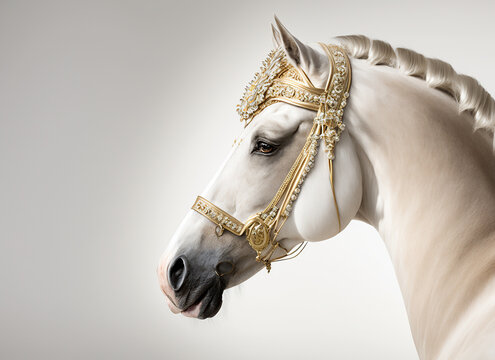 luxurious white horse on white background Generative AI