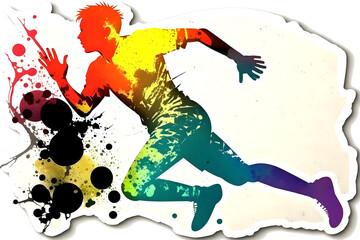 Fototapeta na wymiar football soccer player in action with rrainbow watercolor splash. isolated white background. Neural network AI generated art