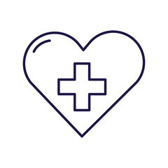 png image of icon of a heart with a cross in the middle on lines with transparent background