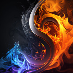 Red and blue fire on black background, Abstract fire and ice Background, Contrast, ying yang concept ai generated 