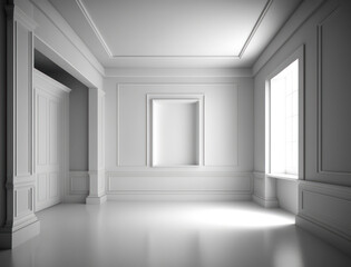 Empty white room interior created with Generative AI technology
