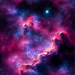 Seamless texture of starry sky with nebula and highlights, cosmos of nebulous textures, lights and gradients to serve as background. Generative AI