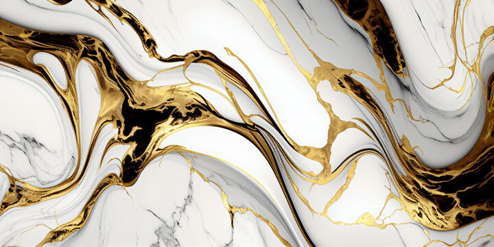 Abstract background made with liquid art technique. White, grey and golden trend background. Marble texture. Generative AI