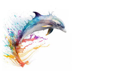 Dolphin jumping on white background, splash Generated by AI