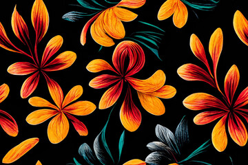 Award winning pattern with a belt of tropical colorful flowers, stunning seamless background, trend continuous wallpaper, generative ai