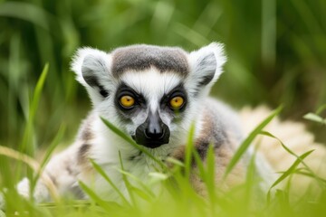 Fototapeta premium a lemur on some lush grass. Generative AI